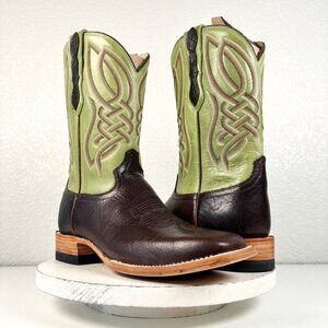 Capitan Mens Cowboy Boots CISCO Brown Green Leather Western Square Toe 9.5D
